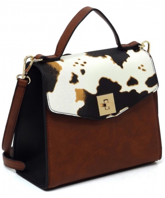 Colorblock Twist Lock Flap Satchel AS2771 COW
